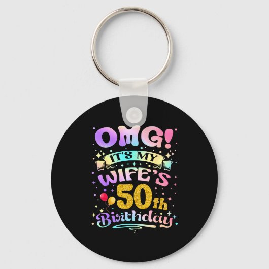 妻の50歳の誕生日おめでとう 50歳 キーホルダー (正面)