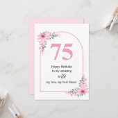 妻の75歳の誕生日カード ピンクの花 カード (正面/裏面インサイチュ)