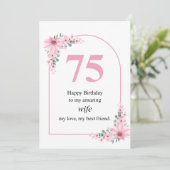 妻の75歳誕生日カード ピンクの花 カード (スタンド正面)