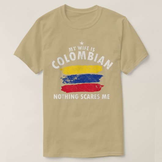 妻はコロンビおもしろいーの夫 Tシャツ (デザイン正面)