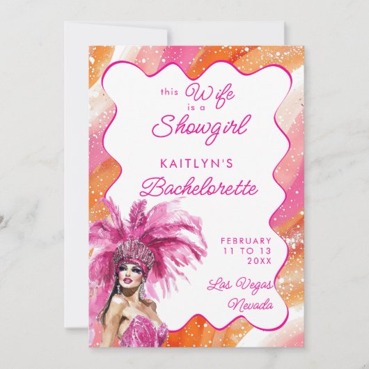 妻はショーガールピンクのバチェロレッテ旅行日程 招待状 (正面)