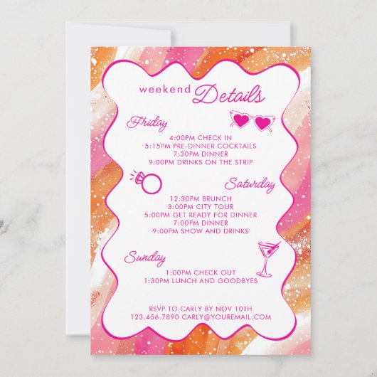 妻はショーガールピンクのバチェロレッテ旅行日程 招待状 (裏面)