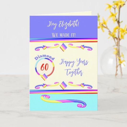 妻はダイヤモンド60周年紫を愛している カード (黄色い花)