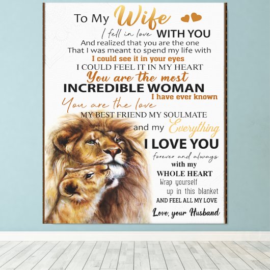 妻へのライオンギフト、愛の妻の誕生日ギフトアイディア キャンバスプリント (インサイチュ (ウッドフロア))