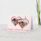 妻への愛を込めたピンクのハートの2つの写真 バレンタインデー カード (正面)
