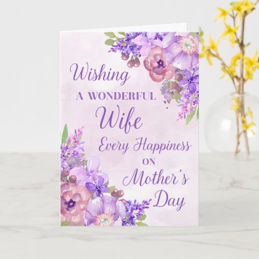 妻への母の日の紫の花のカード カード (黄色い花)