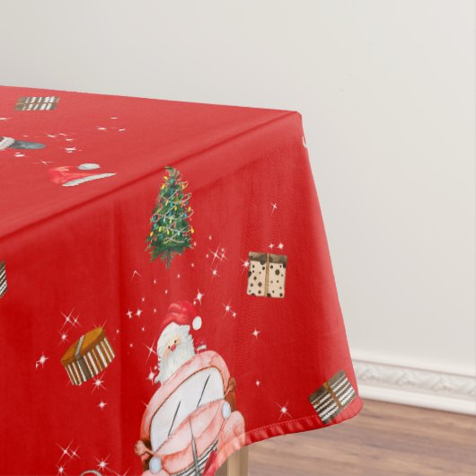 妻への赤い面白い幸せなサンタのクリスマスプレゼント テーブルクロス (インサイチュ)