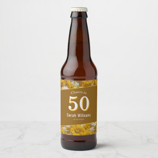 妻への60歳の誕生日お祝いにひまわり 花びら 黄色 ビールラベル (正面)