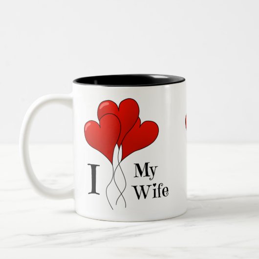 妻を愛する赤いハート風船の三色 ツートーンマグカップ