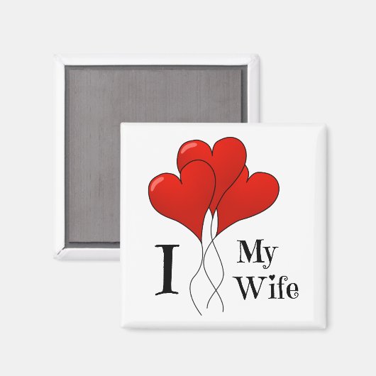 妻を愛する赤いハート風船の三色 マグネット (正面/裏面)