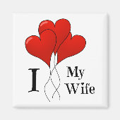 妻を愛する赤いハート風船の三色 マグネット (正面)