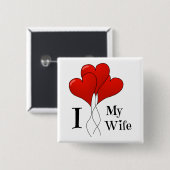 妻を愛する赤いハート風船の三色 缶バッジ (正面&裏面)