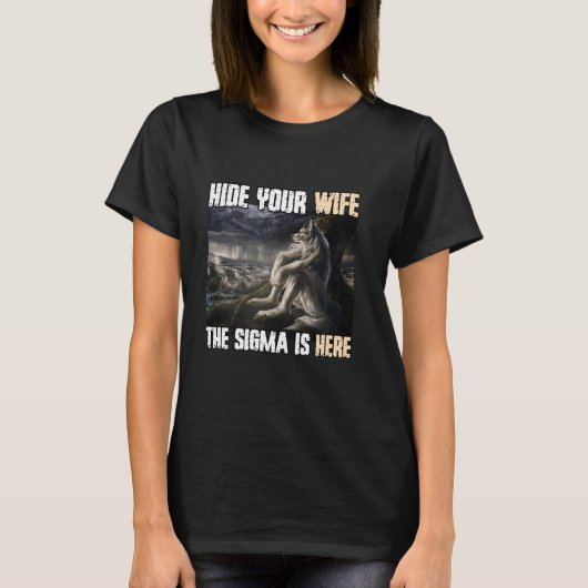 妻を隠すシグマおもしろいクリンゲAlpha人狼W Tシャツ (正面)