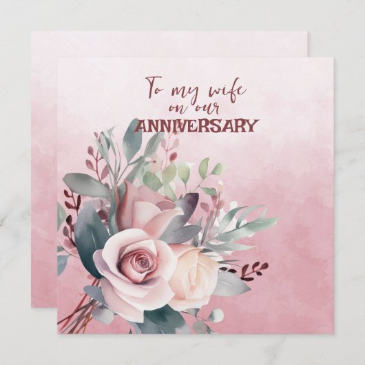 妻アニバーサリーピンクローゼス ノートカード (正面/裏面)