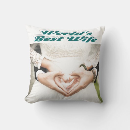 妻グリーン文字写真 クッション (正面)