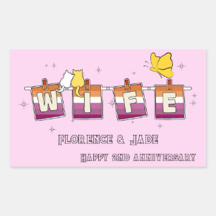 妻サンセットレズビアン旗 ハッピーアニバーサリー 長方形シール