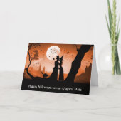 妻ハッピーハローウィンかわいい悪いカップル カード (正面)