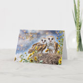 妻ハッピー記念日かわいいフクロウとファンタジースカイ カード (正面)