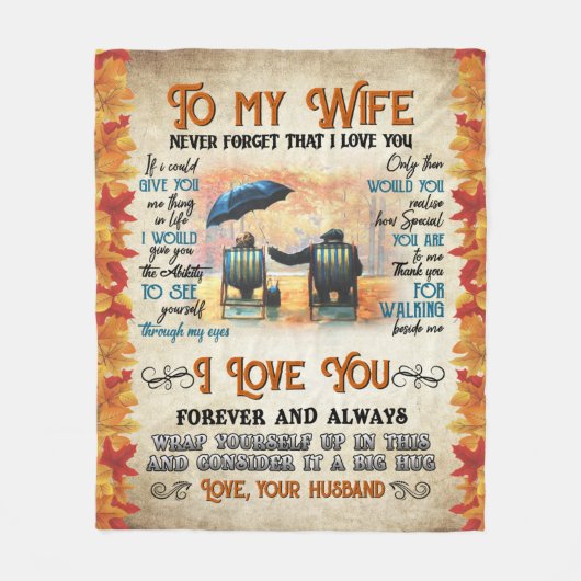 妻パーソナライズされたにとって夫は決して忘れ フリースブランケット (正面)