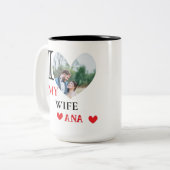 妻パーソナライズされたのハート写真が大好き ツートーンマグカップ (正面左)