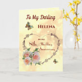 妻パーソナライズされた八周年記念グリーティングカード カード (黄色い花)