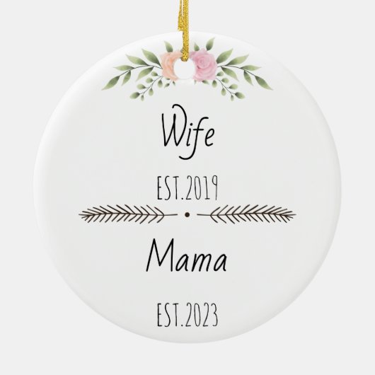 妻マパーソナライズされたマエストカスタム年、花 セラミックオーナメント (裏面)