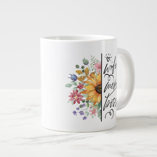 妻ママボスバおもしろいダスヒマワリ母の日 ジャンボコーヒーマグカップ (正面右)