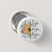 妻ママボスバおもしろいダスヒマワリ母の日 缶バッジ (正面&裏面)