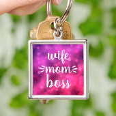 妻ママボスバーベスクリプトタイポグラフィオンホットピンク キーホルダー