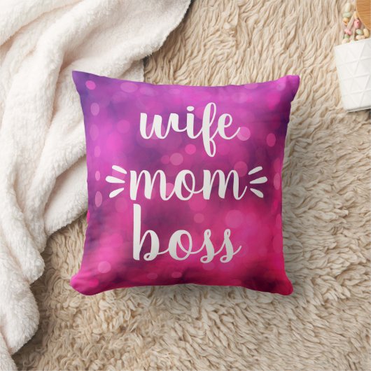 妻ママボスベーはっきりしたスクリプトタイポグラフィホットピンク クッション (ブランケット)