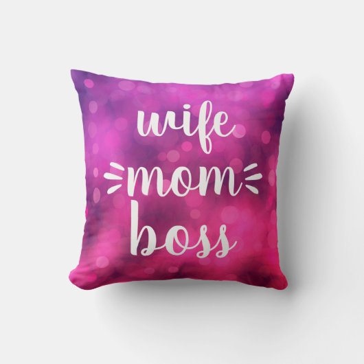 妻ママボスベーはっきりしたスクリプトタイポグラフィホットピンク クッション (正面)