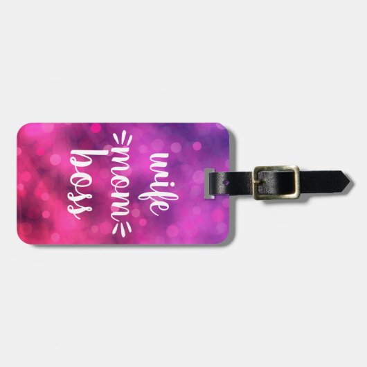 妻ママボスベーはっきりしたスクリプトタイポグラフィホットピンク ラゲッジタグ (正面横)