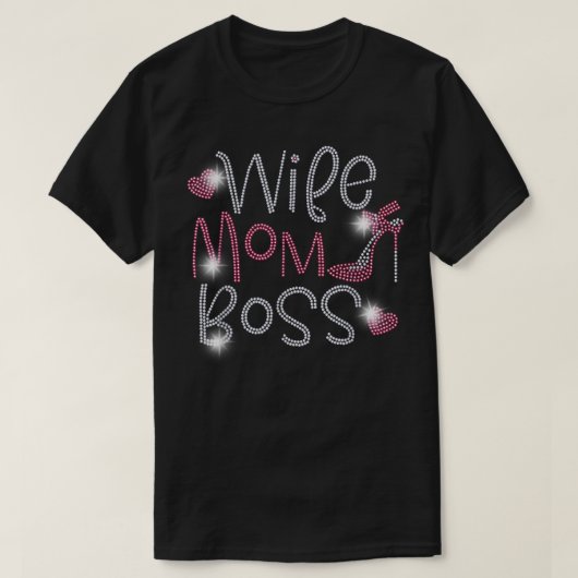 妻ママボスラインきらきら光るストーンおもしろい誕生日部 Tシャツ (デザイン正面)