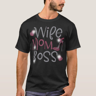 妻ママボスラインきらきら光るストーンおもしろい誕生日部 Tシャツ