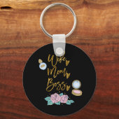 妻ママボス金ゴールドタイポグラフィオンブラック キーホルダー (正面)