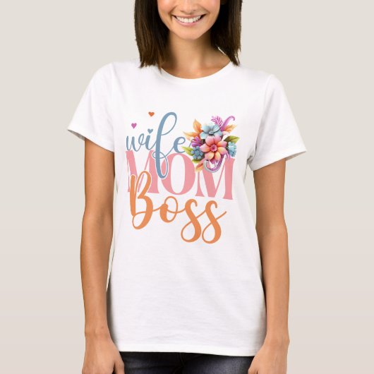 妻ママボス"フローラ文字アート Tシャツ (正面)