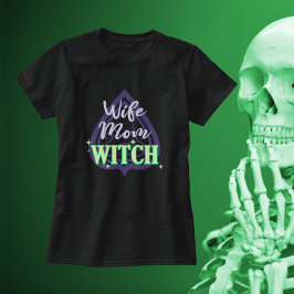 妻ママ魔女パープルおもしろいグリーンハロウィン引用文 Tシャツ