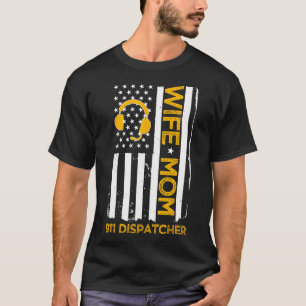 妻ママ911ディスパッチャ米国フラグ独立日4 Tシャツ