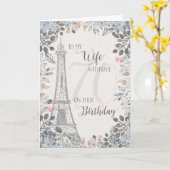 妻ロマンチック70th誕生日エッフェルタワー カード (黄色い花)