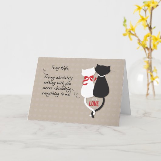 妻周年黒猫と白猫の恋 カード (黄色い花)