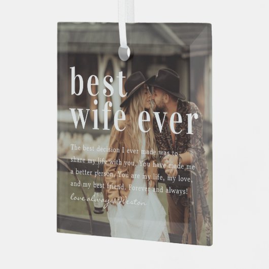 妻最高の今まで |引用文と写真ギフト ガラスオーナメント (正面左)