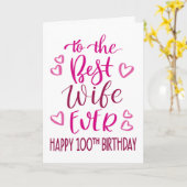 妻最高の100年誕生日タイポグラフィピンク カード (黄色い花)