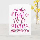 妻最高の55番目の誕生日タイポグラフィ（ピンク） カード (黄色い花)