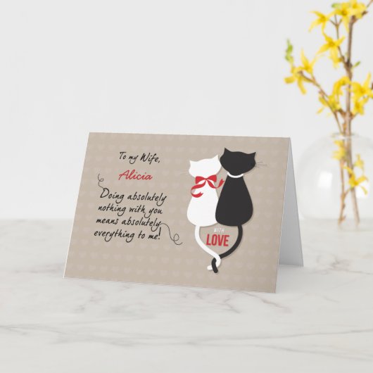 妻結婚名前をカスタムする猫との記念日 カード (黄色い花)