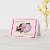 妻誕生日インパティエンズピンクホワイトカード カード (黄色い花)