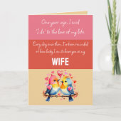 妻1周年記念ピンク赤かわいい鳥 カード (正面)