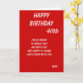 妻40歳誕生日カード誇りを持った夫 カード (黄色い花)