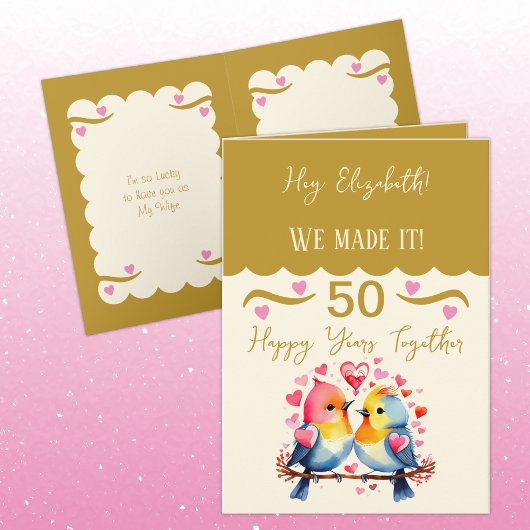 妻50周年鳥金ゴールドピンク カード