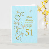 妻51日の誕生日と金蝶 カード (黄色い花)