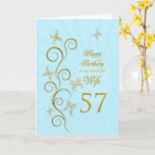 妻57番目の誕生日と金色の蝶 カード (黄色い花)